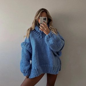 Coquette Aesthetic Carolla Oversized Knitted Sweater for Y2K Fashion Lovers