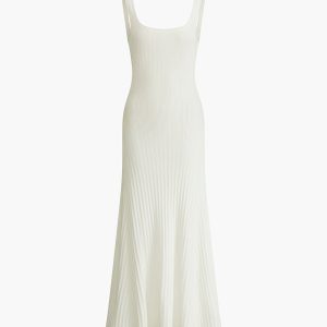 Coquette Aesthetic Creamy Knit Cami Long Dress for Y2K Fashion Lovers