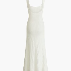 Coquette Aesthetic Creamy Knit Cami Long Dress for Y2K Fashion Lovers