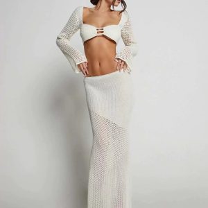 Coquette Aesthetic Elani Knit Maxi Skirt Set - Y2K Fashion for Effortless Style