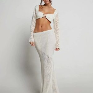 Coquette Aesthetic Elani Knit Maxi Skirt Set - Y2K Fashion for Effortless Style