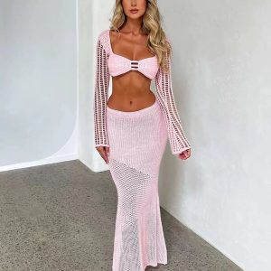 Coquette Aesthetic Elani Knit Maxi Skirt Set - Y2K Fashion for Effortless Style