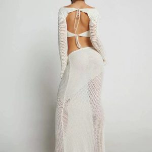 Coquette Aesthetic Elani Knit Maxi Skirt Set - Y2K Fashion for Effortless Style