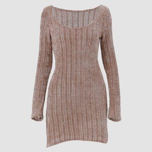 Coquette Aesthetic Elven Woodlands Ribbed Sweater Dress for Y2K Fashion Lovers