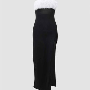 Coquette Aesthetic Fluffy Maxi Tube Dress for Y2K Fashion Lovers and Cute Outfits