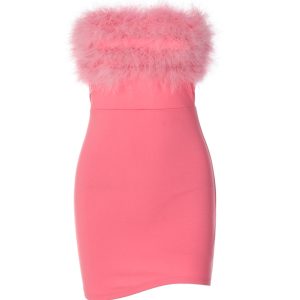 Coquette Aesthetic Fuzzy Strapless Backless Dress for Y2K Fashion Lovers