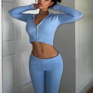 Coquette Aesthetic Ivorie Knit Pants Set - Y2K Fashion Comfy Outfit for Effortless Style