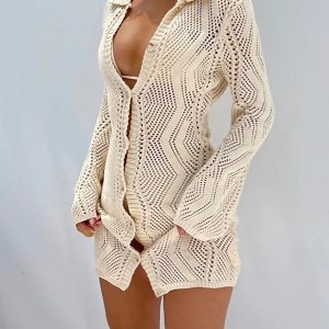 Coquette Aesthetic Jacquard Cardigan Short Sweater Dress for Y2K Fashion Lovers