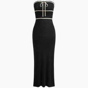 Coquette Aesthetic Knotted Tube Midi Sweater Dress for Y2K Fashion Lovers