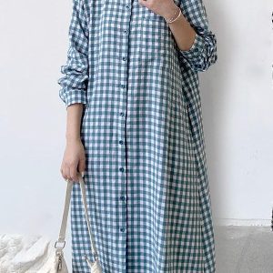 Coquette Aesthetic Loose Plaid Long Dress - Y2K Fashion for Effortless Style