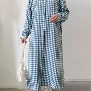 Coquette Aesthetic Loose Plaid Long Dress - Y2K Fashion for Effortless Style