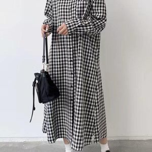 Coquette Aesthetic Loose Plaid Long Dress - Y2K Fashion for Effortless Style