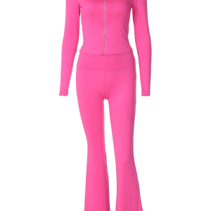 Coquette Aesthetic Matching Hooded Zipper Sweatshirt & Boot Cut Pants Set for Y2K Style