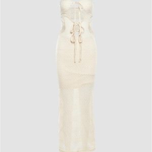 Coquette Aesthetic Merichill Knitted Bandeau Maxi Dress for Y2K Fashion Lovers