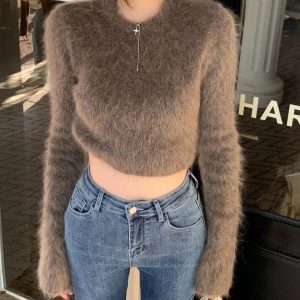 Coquette Aesthetic Natalee Plush Crop Sweater for Y2K Fashion Lovers