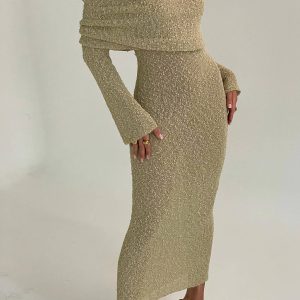 Coquette Aesthetic Off Shoulder Overfold Long Sleeve Sweater Dress for Y2K Fashion