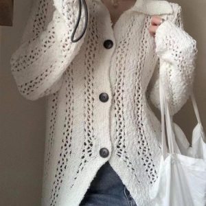 Coquette Aesthetic Open-Knit Cardigan Jacket for Y2K Fashion Lovers