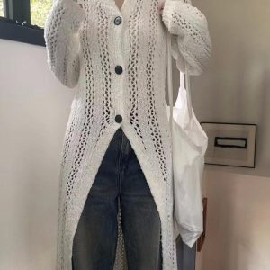 Coquette Aesthetic Open-Knit Cardigan Jacket for Y2K Fashion Lovers