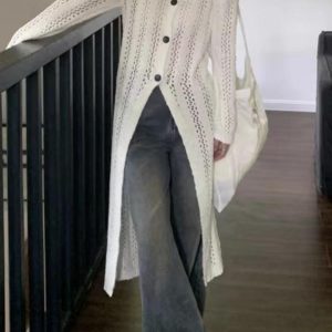 Coquette Aesthetic Open-Knit Cardigan Jacket for Y2K Fashion Lovers