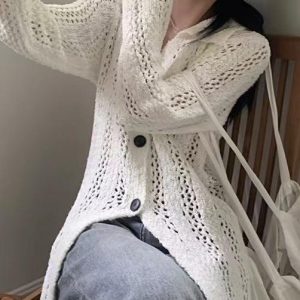 Coquette Aesthetic Open-Knit Cardigan Jacket for Y2K Fashion Lovers