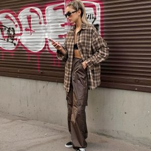 Coquette Aesthetic Oversized Plaid Shirt - Y2K Fashion Essential for Trendy Outfits