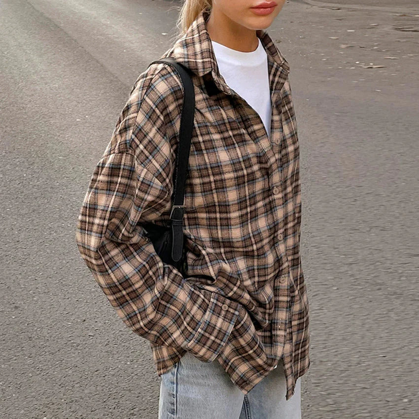 Coquette Aesthetic Oversized Plaid Shirt - Y2K Fashion Essential for Trendy Outfits