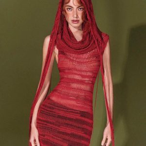 Coquette Aesthetic Revenge Oasis Hooded Knitted Dress for Y2K Fashion Lovers