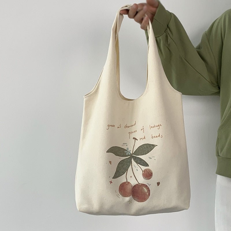 Coquette Cherry Print Canvas Tote Bag - Y2K Aesthetic Summer Essential for Cute Outfits