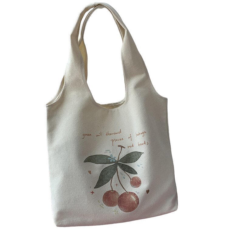 Coquette Cherry Print Canvas Tote Bag - Y2K Aesthetic Summer Essential for Cute Outfits