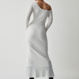 Coquette Off Shoulder Bubble Knit Long Sleeve Dress for Y2K Aesthetic Style