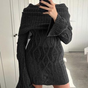 Coquette Off Shoulder Twist Knitted Mini Dress - Y2K Aesthetic Cute Dress for Stylish Looks