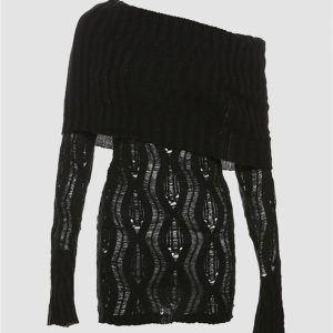 Coquette Off Shoulder Twist Knitted Mini Dress - Y2K Aesthetic Cute Dress for Stylish Looks