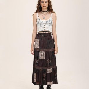 Cottage Grunge Aesthetic Patchwork Maxi Skirt for Y2K Fashion Lovers