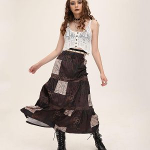 Cottage Grunge Aesthetic Patchwork Maxi Skirt for Y2K Fashion Lovers