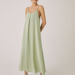 Cotton Blend Pleated Long Dress - Y2K Aesthetic Fashion for Effortless Style