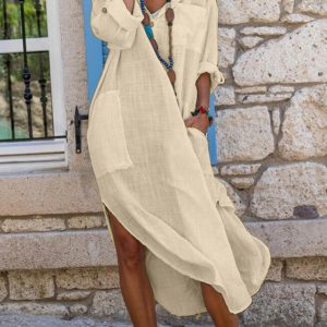 Cotton Button-Down Slit Shirt Dress - Y2K Aesthetic Chic for Effortless Style