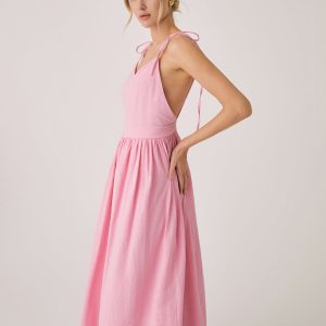 Cotton & Linen Backless Long Dress - Y2K Aesthetic Maxi Dress for Effortless Style