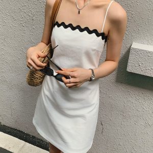 Cotton & Linen Contrast Trim Dress - Y2K Aesthetic Cute Dress for Coquette Style Outfits