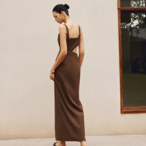 Cotton & Linen Cutout Split Long Dress - Y2K Aesthetic Chic for Effortless Style