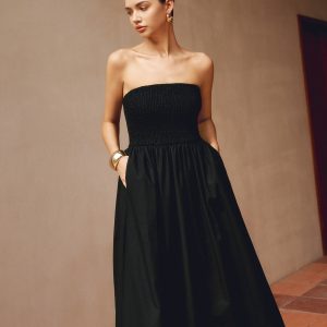 Cotton & Linen Pleated Strapless Maxi Dress for Y2K Aesthetic and Coquette Style