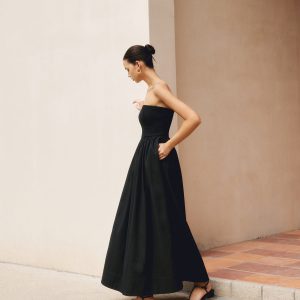 Cotton & Linen Pleated Strapless Maxi Dress for Y2K Aesthetic and Coquette Style