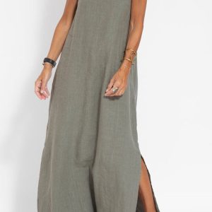 Cotton Linen Slit Cami Dress - Y2K Aesthetic Summer Essential for Effortless Style