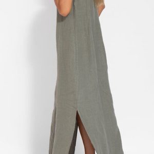 Cotton Linen Slit Cami Dress - Y2K Aesthetic Summer Essential for Effortless Style