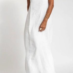 Cotton Linen Slit Cami Dress - Y2K Aesthetic Summer Essential for Effortless Style