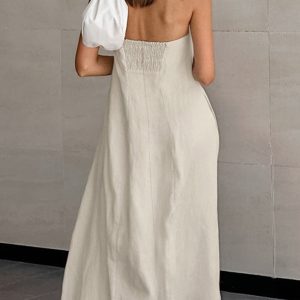 Cotton Linen Smocked Strapless Dress - Y2K Aesthetic Cute Summer Outfit for Effortless Style