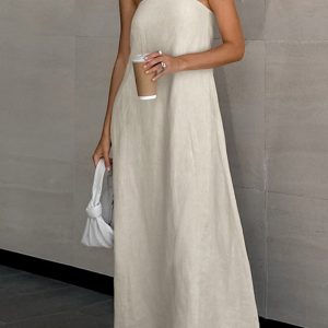 Cotton Linen Smocked Strapless Dress - Y2K Aesthetic Cute Summer Outfit for Effortless Style