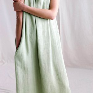 Cotton Linen Solid Tank Dress - Y2K Aesthetic Casual Summer Dress for Effortless Style