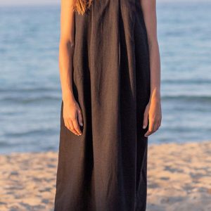 Cotton Linen Solid Tank Dress - Y2K Aesthetic Casual Summer Dress for Effortless Style