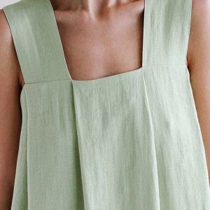 Cotton Linen Solid Tank Dress - Y2K Aesthetic Casual Summer Dress for Effortless Style