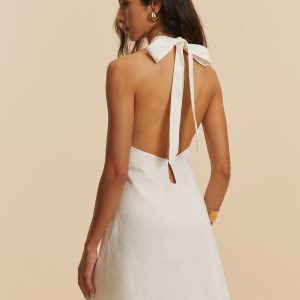 Cotton & Linen Y2K Aesthetic Backless Halter Dress for Effortless Summer Style